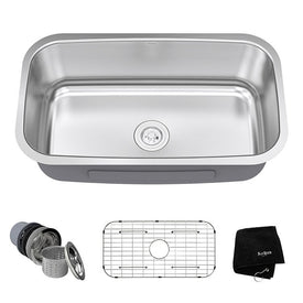 Premier 31" Single Bowl Stainless Steel Undermount Kitchen Sink with NoiseDefend