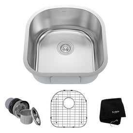 Premier 20" Single Bowl Stainless Steel Undermount Kitchen Sink with NoiseDefend