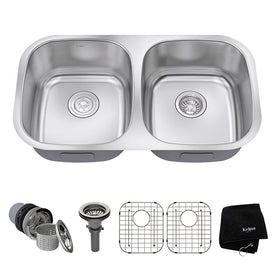Premier 32" 50/50 Double Bowl Stainless Steel Undermount Kitchen Sink with NoiseDefend