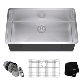 32" Single Bowl Stainless Steel Undermount Kitchen Sink with NoiseDefend