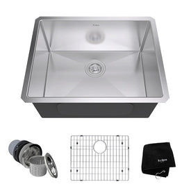 23" Single Bowl Stainless Steel Undermount Kitchen Sink with NoiseDefend
