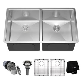 33" 50/50 Double Bowl Stainless Steel Undermount Kitchen Sink with NoiseDefend