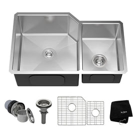 32" 60/40 Double Bowl Stainless Steel Undermount Kitchen Sink with NoiseDefend
