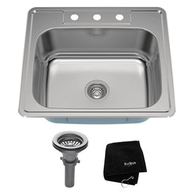 25" Single Bowl Stainless Steel Drop-In Kitchen Sink with NoiseDefend