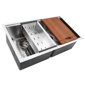 Pro Series Prep Station 32" Equal Double Bowl Stainless Steel Undermount Kitchen Sink with Accessories
