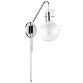 Riley Single-Light Swing-Arm Wall Sconce with Glass Shade and Plug Glass