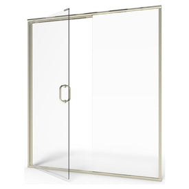 60" L x 76" H Semi-Frameless Swing Shower Door with Panel - Brushed Nickel/Clear