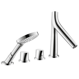 Starck Organic Two Handle 4-Hole Thermostatic Roman Tub Filler with Handshower