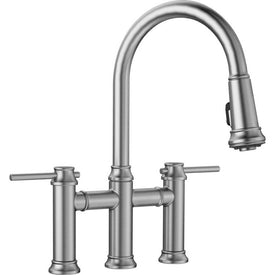 Empressa Two Handle Bridge Kitchen Faucet with Pull Down Sprayer - Stainless Steel