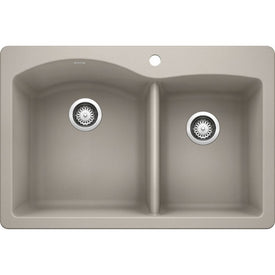 Diamond 33" 1-1/2 Double Bowl Silgranit Dual Mount Kitchen Sink with Ledge