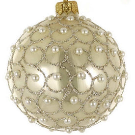 Champagne Pearl European Mouth-Blown Hand-Decorated 4" Round Holiday Ornaments Set of 4