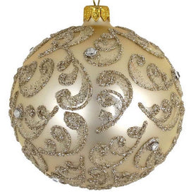 Champagne Stones European Mouth-Blown Hand-Decorated 4" Round Holiday Ornament