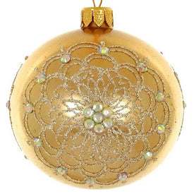 Gold Metallic European Mouth-Blown Hand-Decorated 4" Round Holiday Ornaments Set of 4