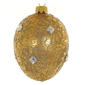 Gold Clear European Mouth-Blown Hand-Decorated 4" Round Holiday Ornament