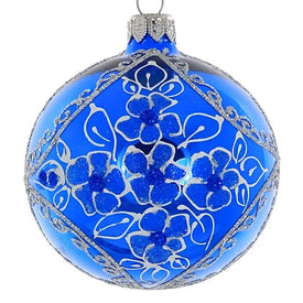 Shiny Soft Blue European Mouth-Blown Hand-Decorated 4" Round Holiday Ornament