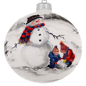 Handpainted Snowman European Mouth-Blown Hand-Decorated 4" Round Holiday Ornament