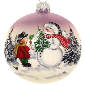 Handpainted Santa and Boy European Mouth-Blown Hand-Decorated 4" Round Holiday Ornament