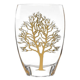 Gold Tree of Life European Mouth-Blown Crystal 12" Vase