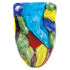Stormy Rainbow Murano-Style Art Glass 11" Oval Vase
