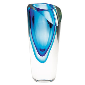 Azure Mouth-Blown Murano-Style Art Glass 9.5" Vase