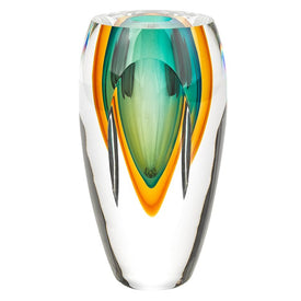 Rimini Amber Green Murano-Style Art Glass 6" Vase