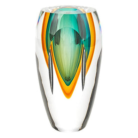 Rimini Amber Green Murano-Style Art Glass 9.5" Vase