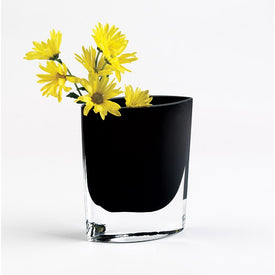 Samantha Jet Black European Mouth-Blown Glass 8" Vase