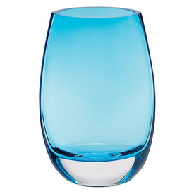Crescendo Aqua Blue European Mouth-Blown Lead-Free Crystal Oval Thick-Walled Vase