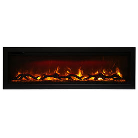 Symmetry 50" Clean Face Built-In Electric Fireplace with Log and Glass, Black Steel Surround
