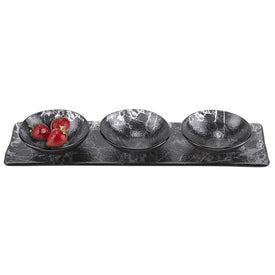 Black Marble Glass Decor Hostess Tray with Bowls 4-Piece Set