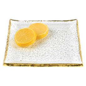 Gold Edge Square Handpainted Mouth-Blown Glass 5" Plates Set of 4