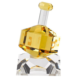 Handcrafted Amber Crystal Dreidel on Stand