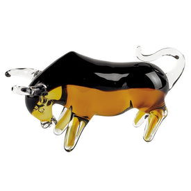 Murano-Style Amber Art Glass Bull Figurine