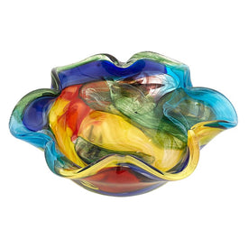 Stormy Rainbow Murano-Style Art Glass Floppy Centerpiece Bowl