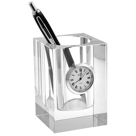 Crystal Pen/Pencil Holder with Clock