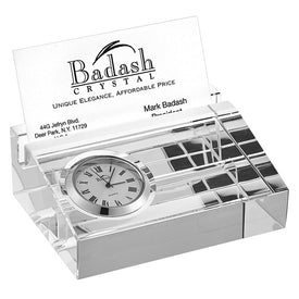 Crystal Business Card Holder with Inlaid Clock