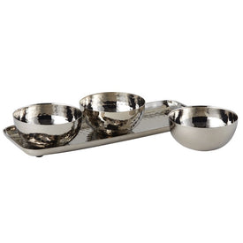 Hammered Stainless Steel Bowls with Tray Set of 3