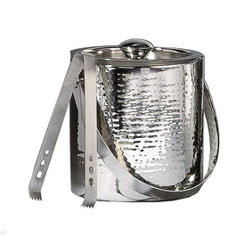 Hammered Double-Wall Ice Bucket with Lid and Tongs