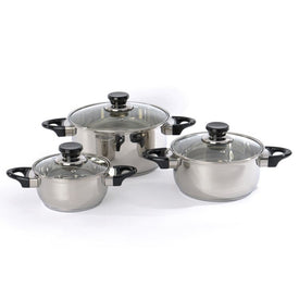 Essentials Prima 18/10 Stainless Steel Cookware Six-Piece Set with Black Handles