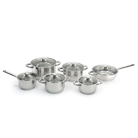 Essentials Premium Stainless Steel Cookware 12-Piece Set with Silver Handles
