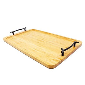 8" Bamboo Tray with Wrought Iron Handles
