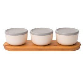 Leo 0.29-Quart Bamboo Covered Bowl Set with Bamboo Tray Six-Piece Set