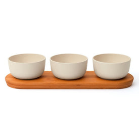 Leo 0.29-Quart Bowl Set with Bamboo Tray Three-Piece Set