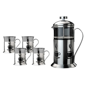 18/10 Stainless Steel French Press with Cups Five-Piece Set