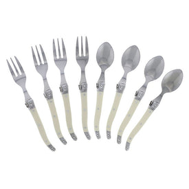 Laguiole Cocktail or Dessert Spoons and Forks with Faux Ivory Handles Set of 8