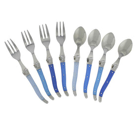 Laguiole Cocktail or Dessert Spoons and Forks with Blue Handles Set of 8