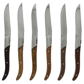 Laguiole Connoisseur Steak Knives with Assorted Wood Handles Set of 6