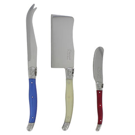 Laguiole Cheese Knives with Red/White/Blue Handles Three-Piece Set