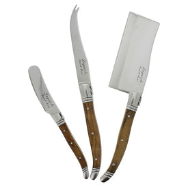 Laguiole Cheese Knives with Olive Wood Handles Three-Piece Set