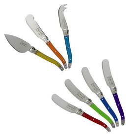 Laguiole Cheese Knife and Spreader with Jewel-Colored Handles Seven-Piece Set